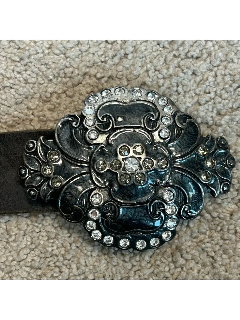 Brave western made in Italy brown leather crystal rhinestone buckle belt Sz 32